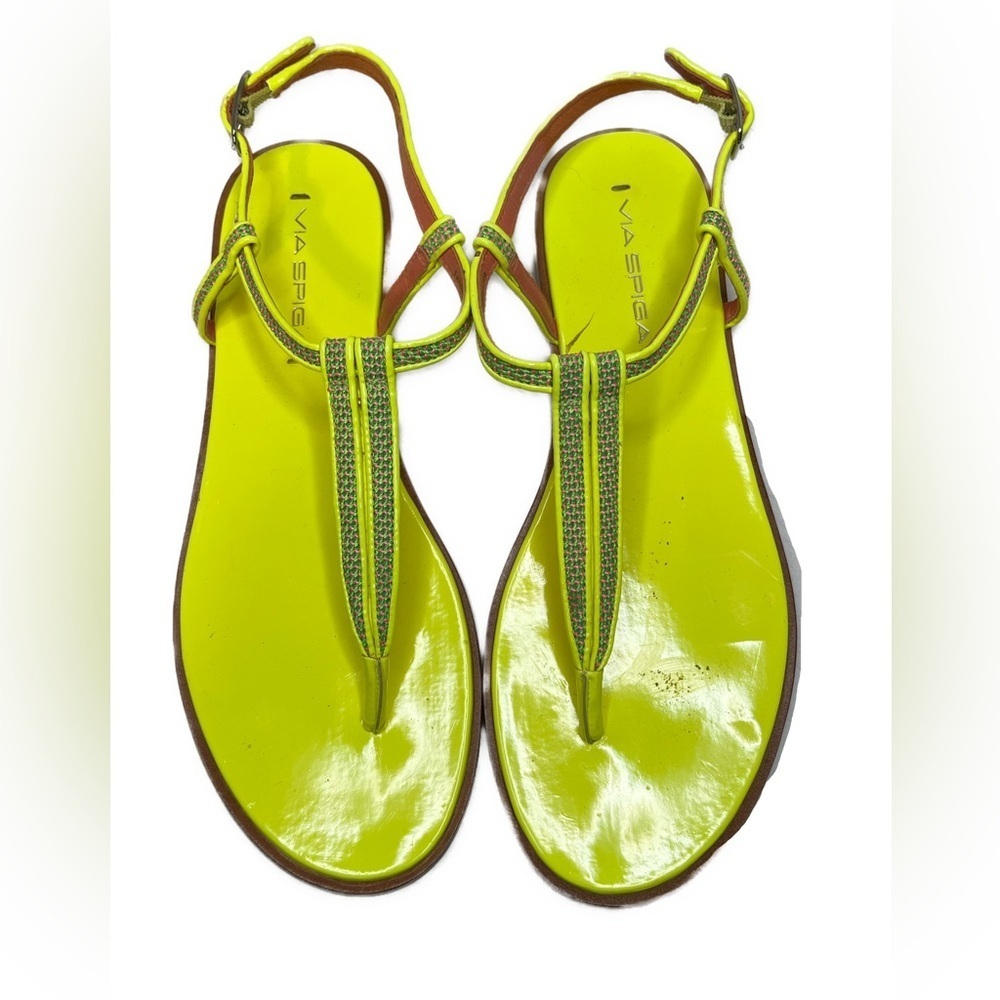 Via Spiga Neon Yellow T- Strap Cynna Sandals sz 9